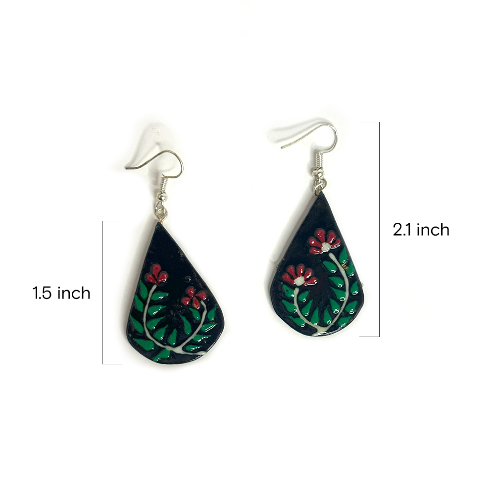Black Teardrop Floral Earrings - Madhues