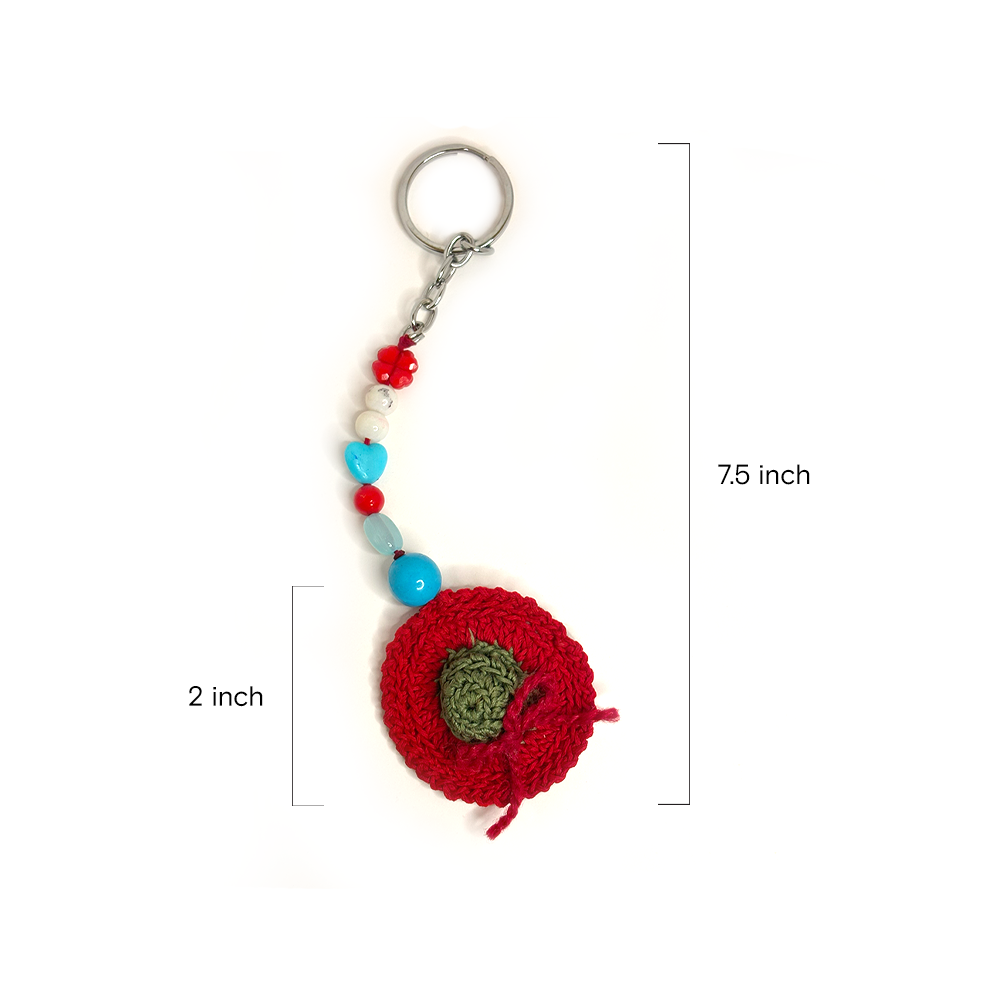Red Blossom Hat Crochet Keychain - Madhues