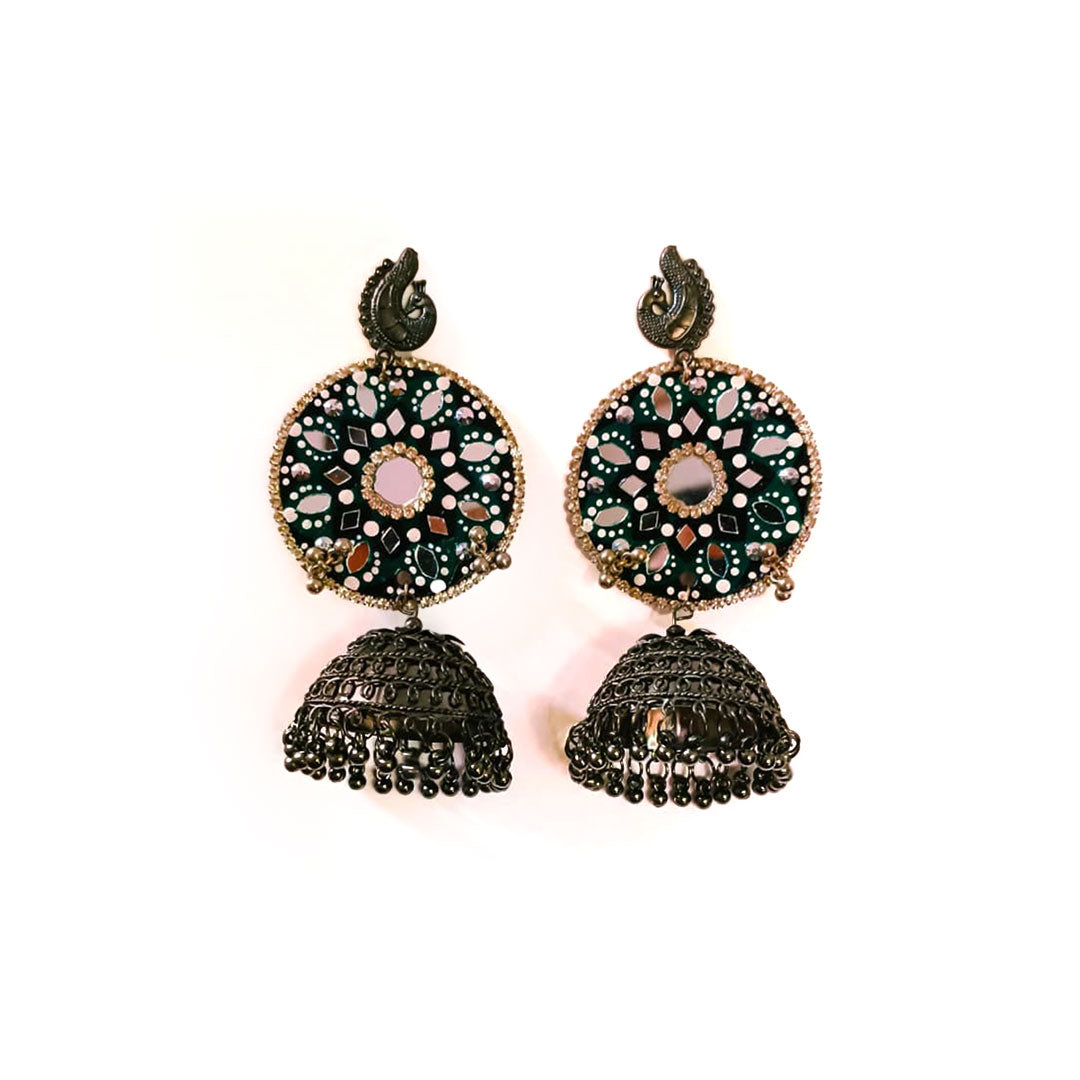 Emerald Peacock Jhumka Earrings - Image 1