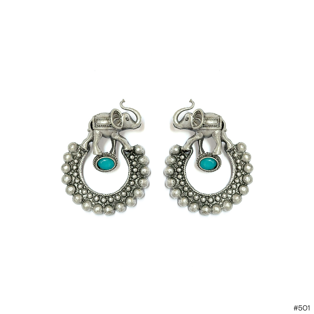 Tribal Elephant & Turquoise Earrings - Image 1
