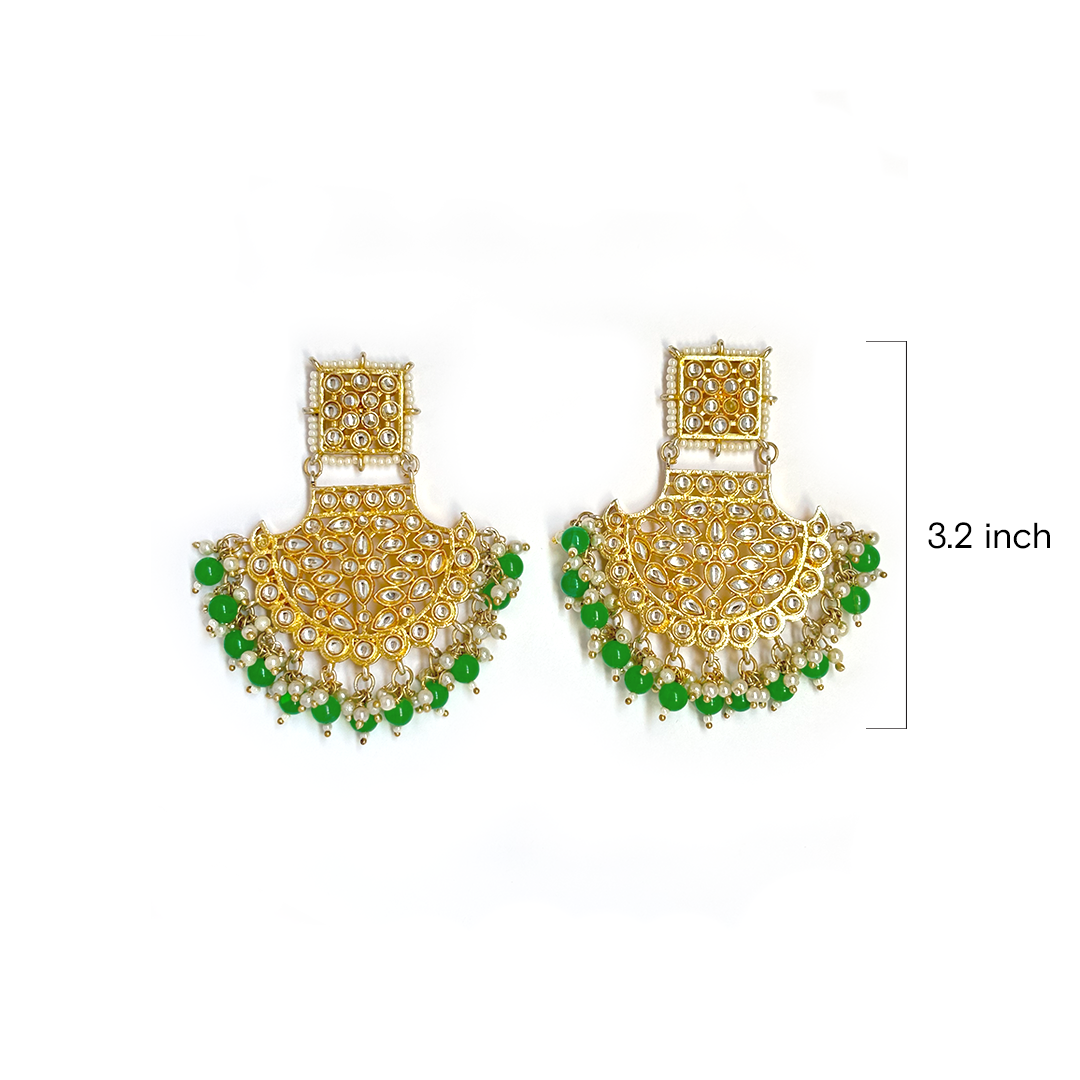 Green Polki Fan Earrings - Image 2