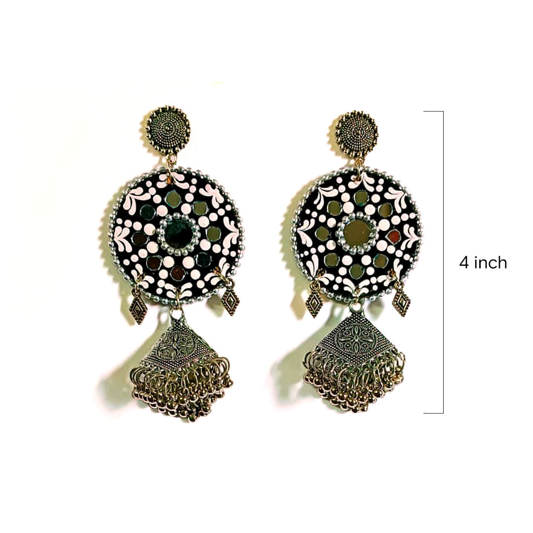 'Chandni Noir' Artisan Mirror Earrings - Image 2