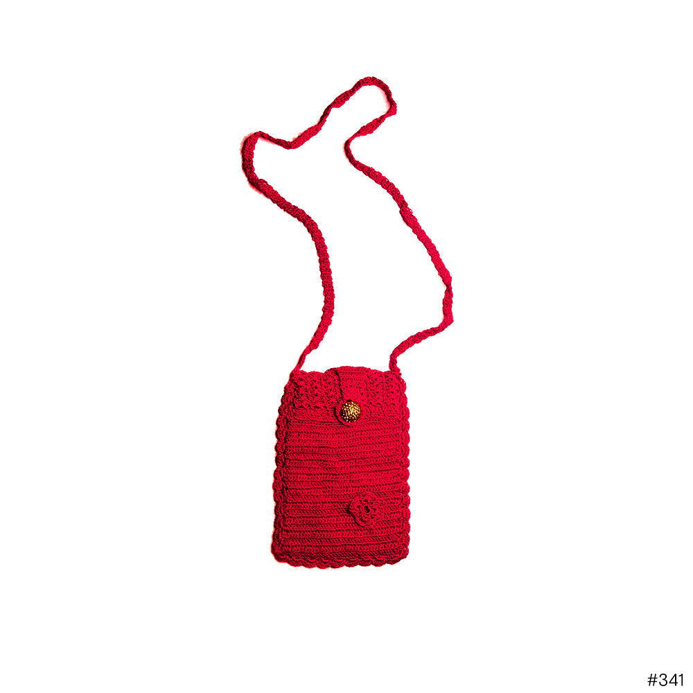 Knitted Keeper Crochet Phone Pouch – Vibrant Red with Gold Button