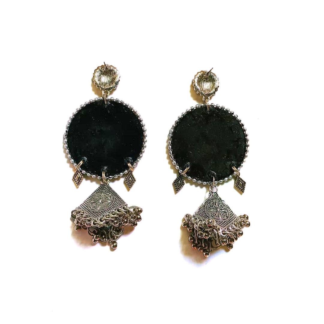 'Chandni Noir' Artisan Mirror Earrings - Image 3