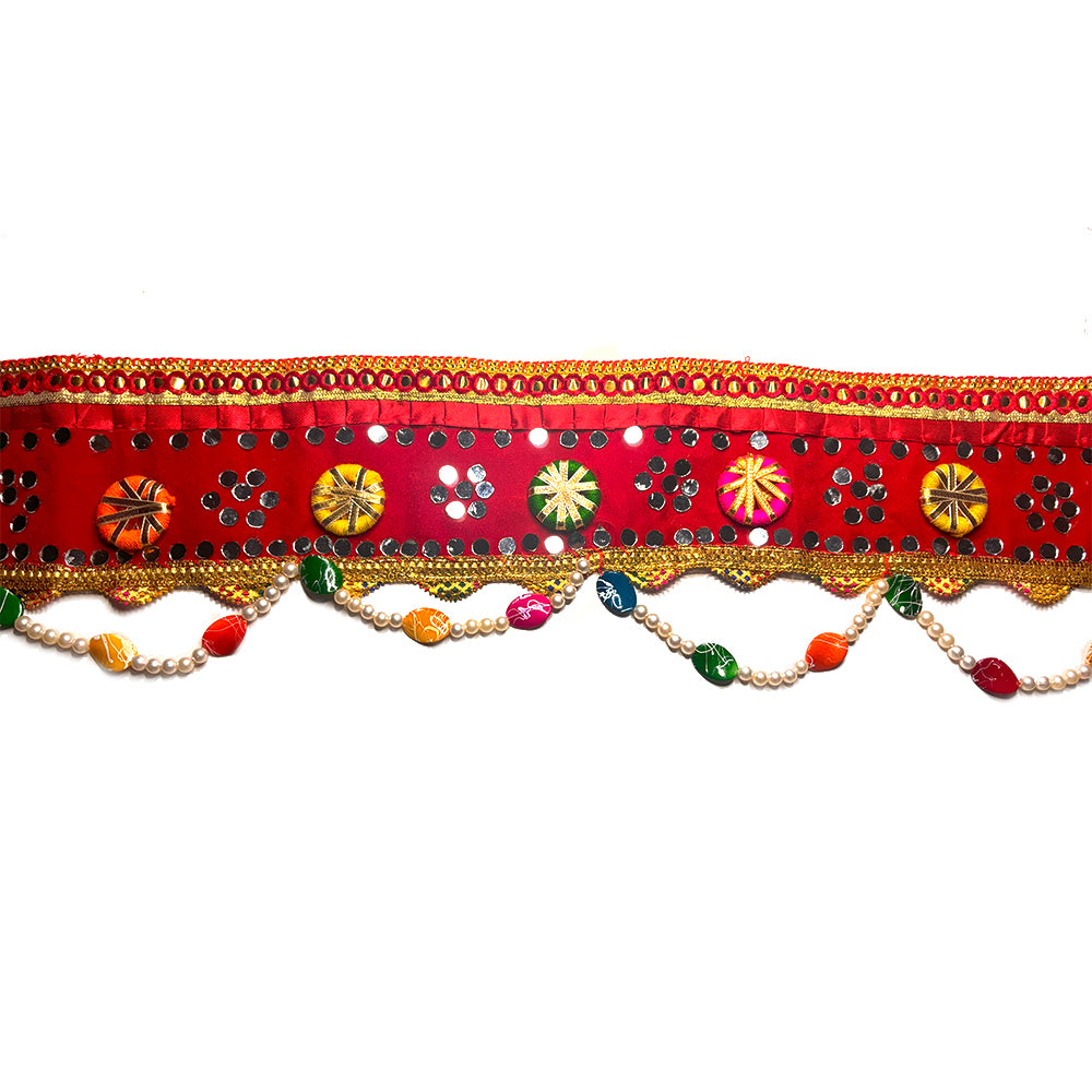 Red and Golden Bandarwal with Mirror Work - Madhues