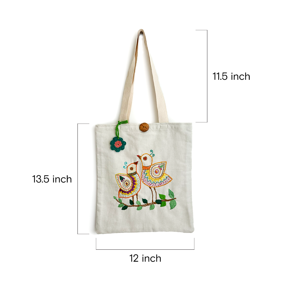 Love Birds Handcrafted Cotton Tote - Madhues