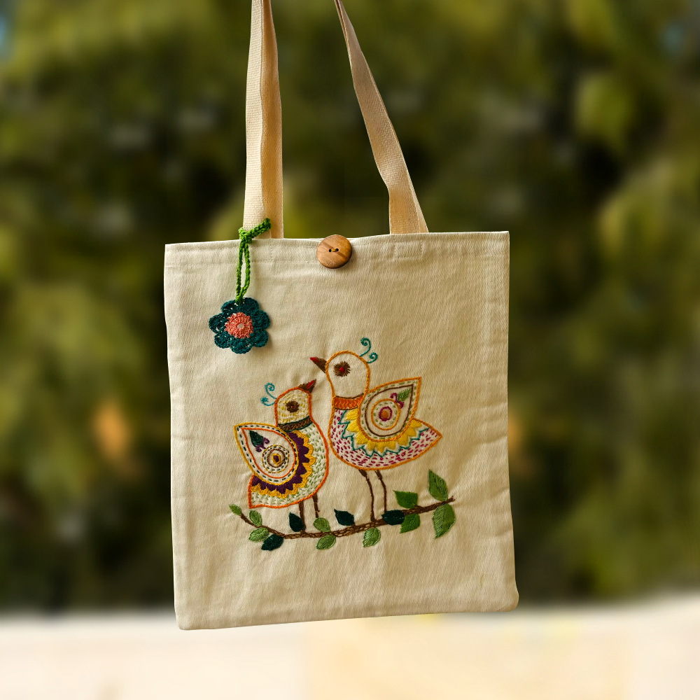 Love Birds Handcrafted Cotton Tote - Madhues