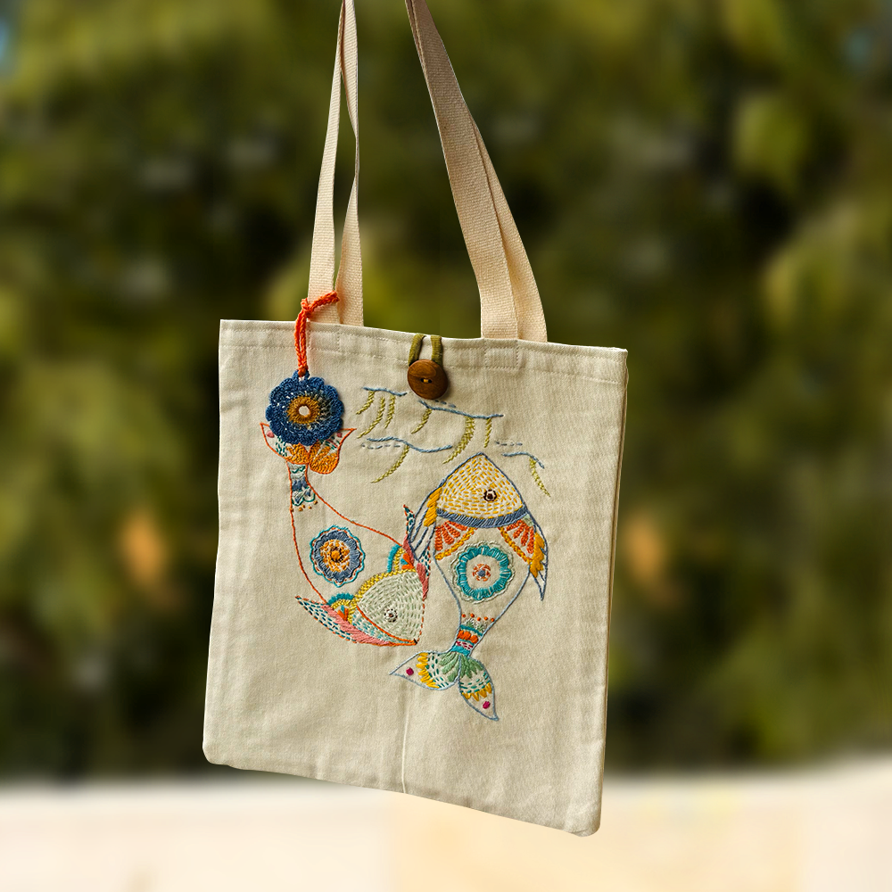 Ocean Whispers Embroidered Tote - Madhues