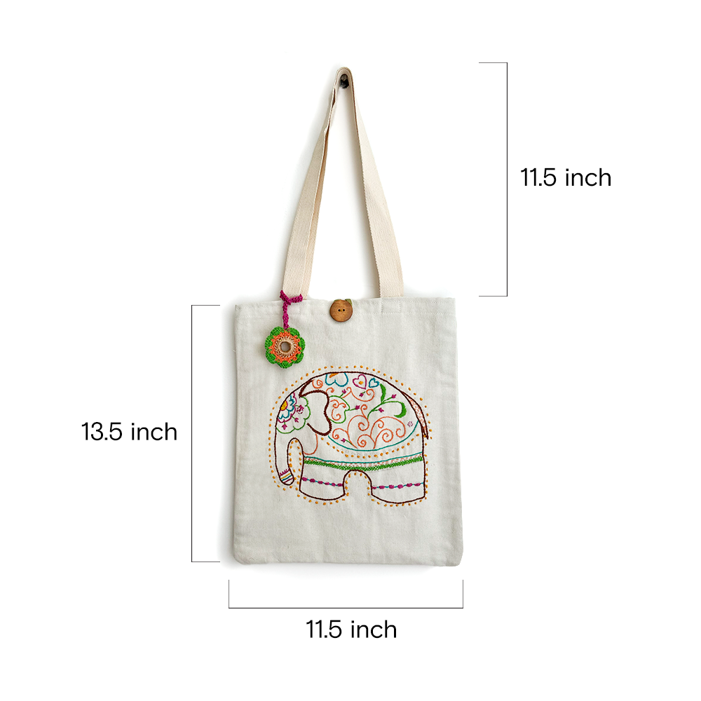 Regal Elephant Embroidered Tote - Madhues