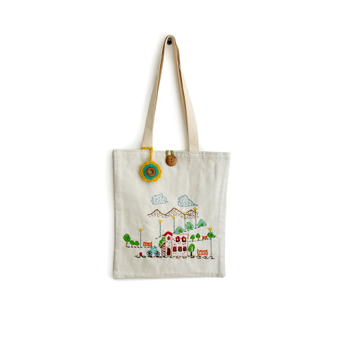 Cozy Village Embroidered Tote - Madhues