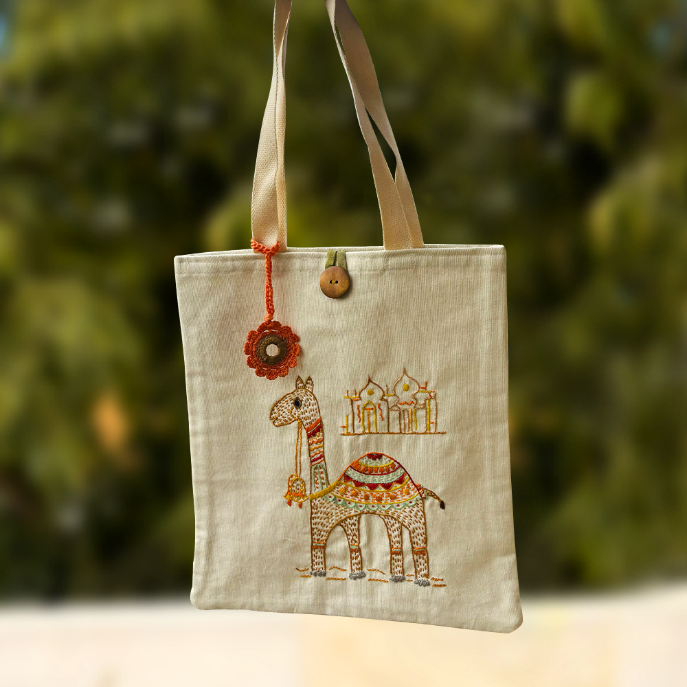 Folkloric Safari Embroidered Tote - Madhues