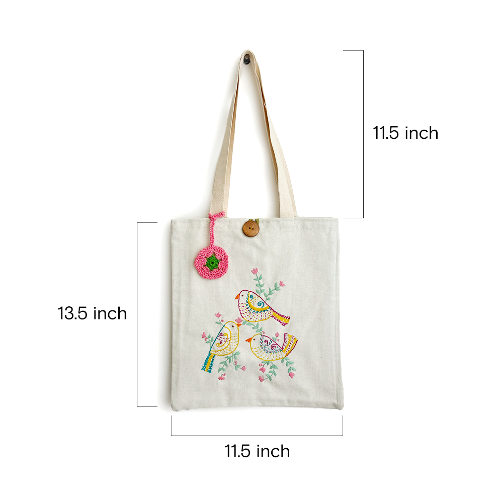Trio of Tweets Embroidered Tote - Madhues