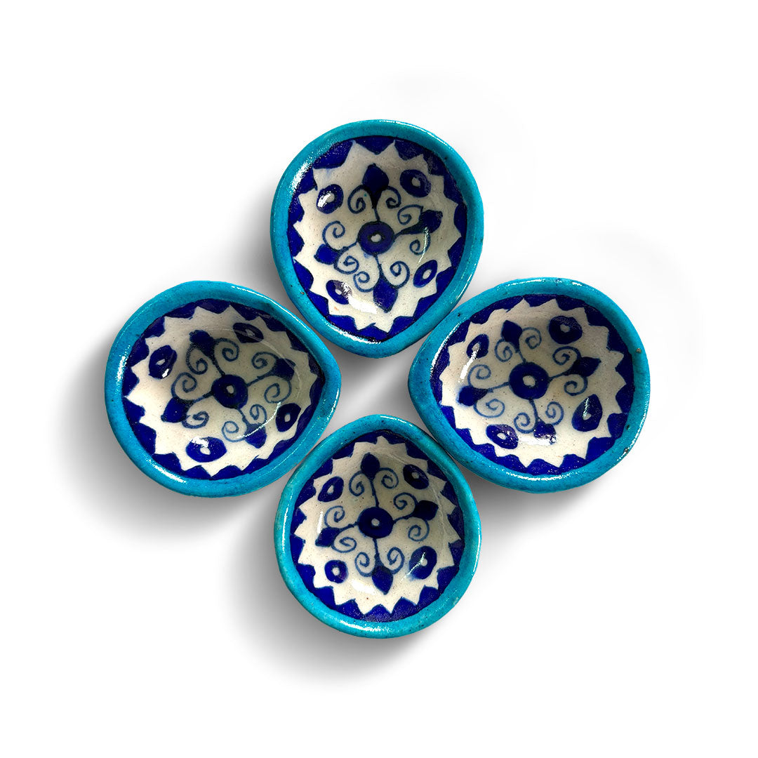 Diwali Special: Vibrant Turquoise & Blue Swirl Diya Set