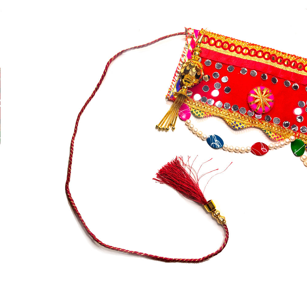 Red and Golden Bandarwal with Mirror Work - Madhues