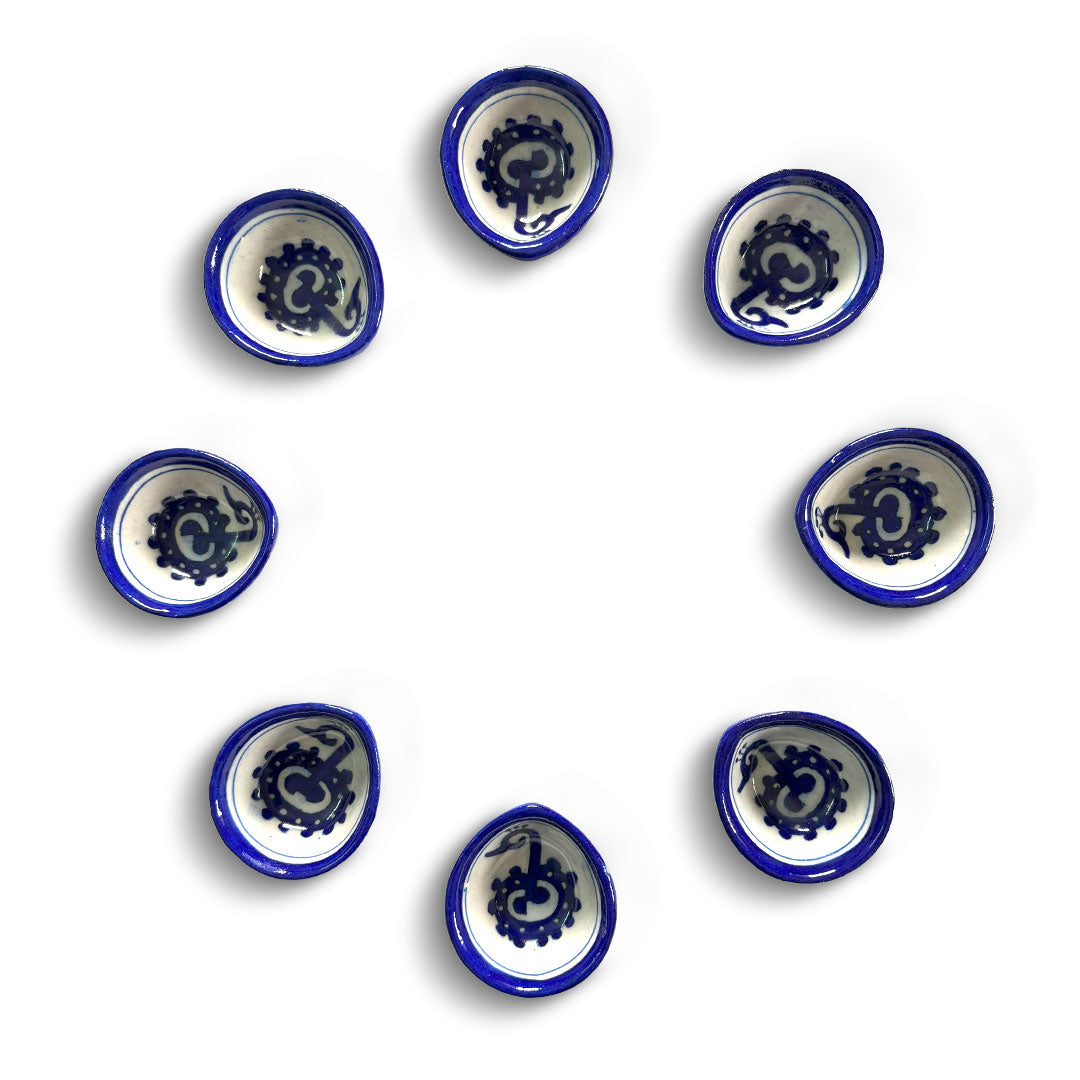 Artisanal Blue & White Graphic Motif Diya Bowls