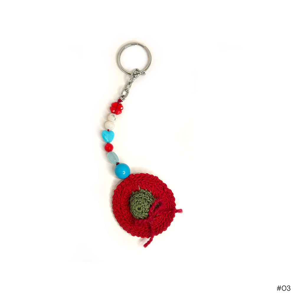 Red Blossom Hat Crochet Keychain - Madhues