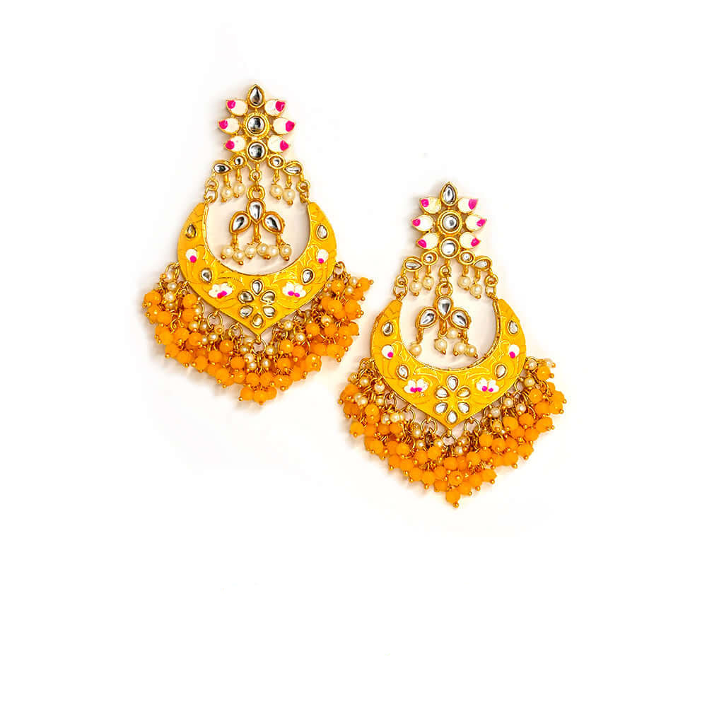 Yellow Meenakari Jhumka - Madhues