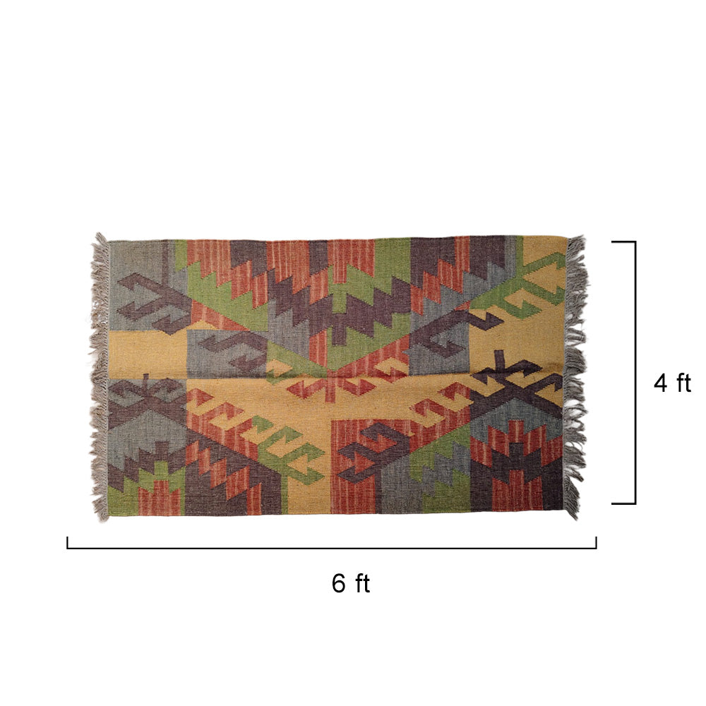 Handwoven Geometric Cotton Durrie Rug - Vibrant Tribal Pattern