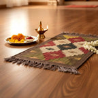 Handwoven Colorful Geometric Puja Aasan Mat with Tassels
