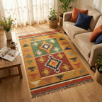 Geometric Handwoven Durrie Rug - Earth Tones Flatweave