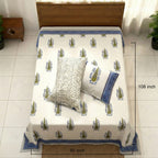 Olive & Blue Tree Motif Block Print Cotton Bedsheet Set - Madhues