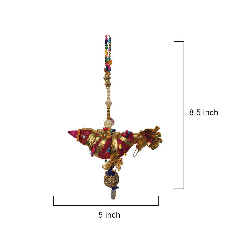 Maroon & Gold Beaded Bird Hanging Ornament - Madhues