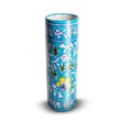 Aqua Floral Tall Blue Pottery Cylinder Vase - Madhues