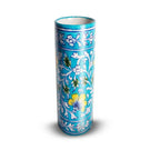 Aqua Floral Tall Blue Pottery Cylinder Vase - Madhues