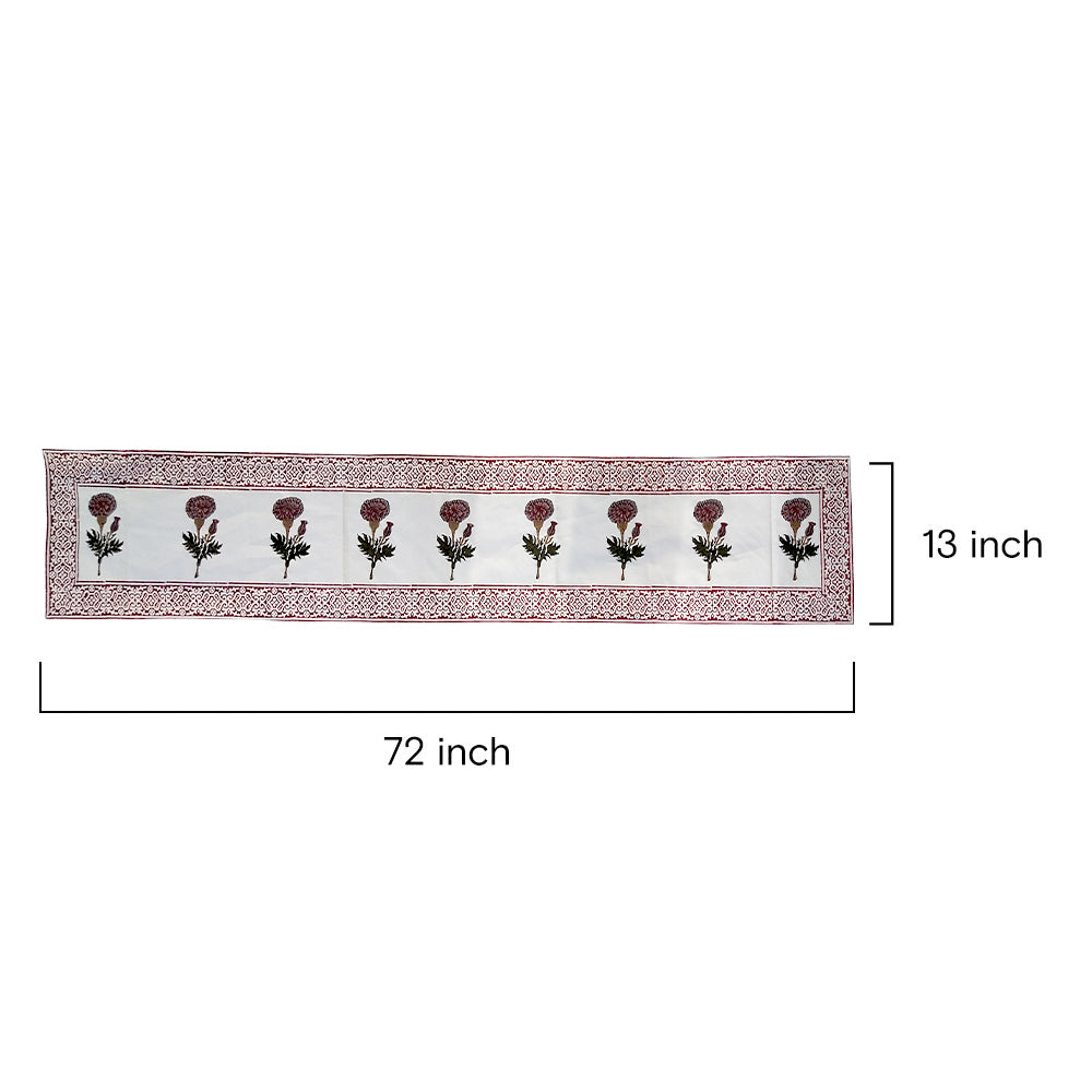 Artisan Block Printed Floral Table Runner - Maroon & White