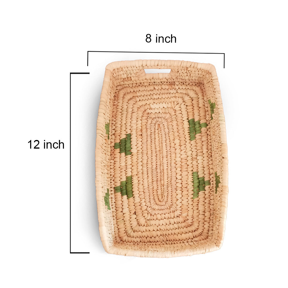 Rectangular woven basket with dimensions labeled on a white background