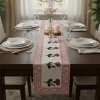 Artisan Block Printed Floral Table Runner - Maroon & White