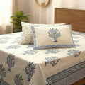 Azure Tree of Life Bagru Block Print Bedsheet Set - Madhues