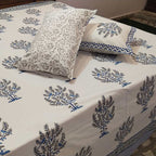 Azure Tree of Life Bagru Block Print Bedsheet Set - Madhues