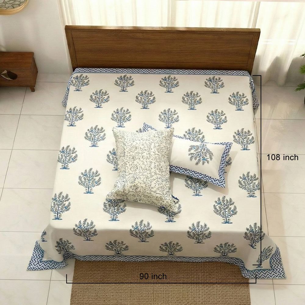 Azure Tree of Life Bagru Block Print Bedsheet Set - Madhues