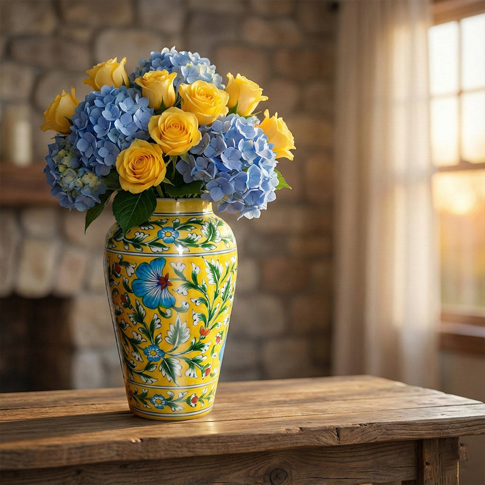 Golden Urn Blue Pottery Flower Vase