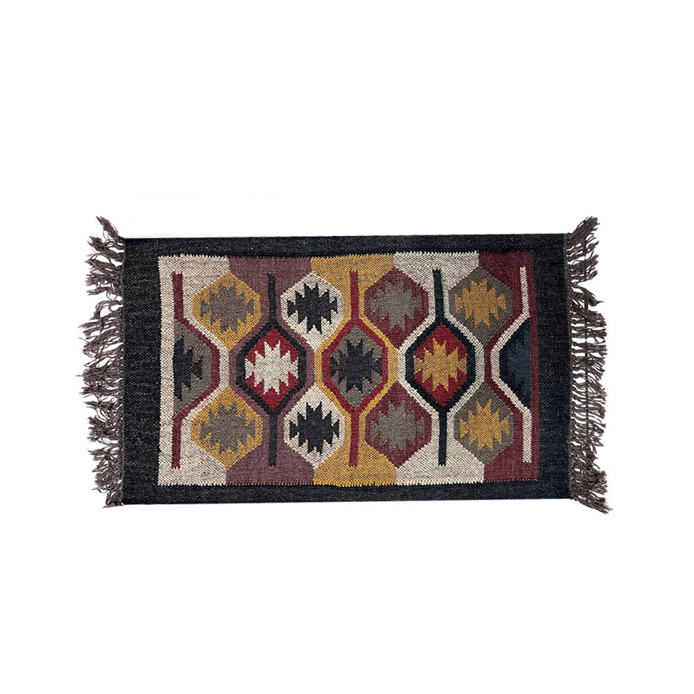 Handwoven Geometric Jute Puja Aasan Prayer Mat - Multi-Color
