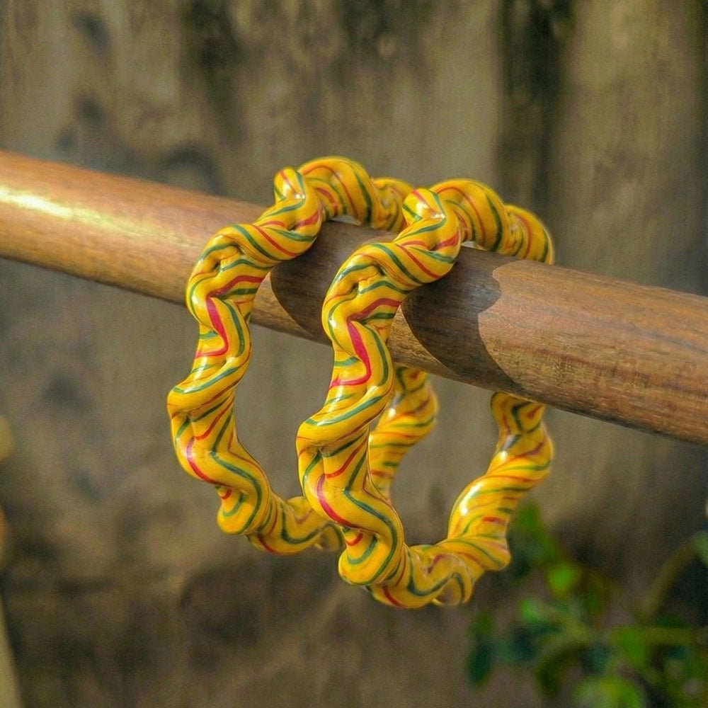 Vibrant Wavy Striped Yellow Bangles - Handmade Jewelry - Madhues