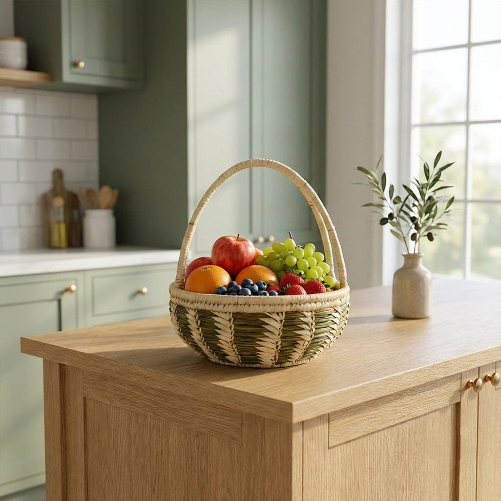 Hand-Woven Kashi Grass Fruit Basket with Handle