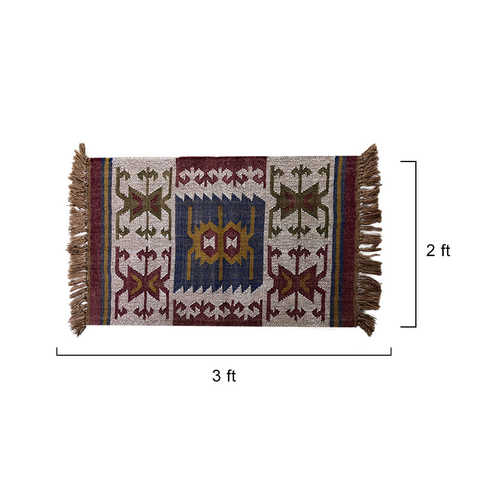 Handwoven Geometric Puja Aasan Prayer Mat with Fringe