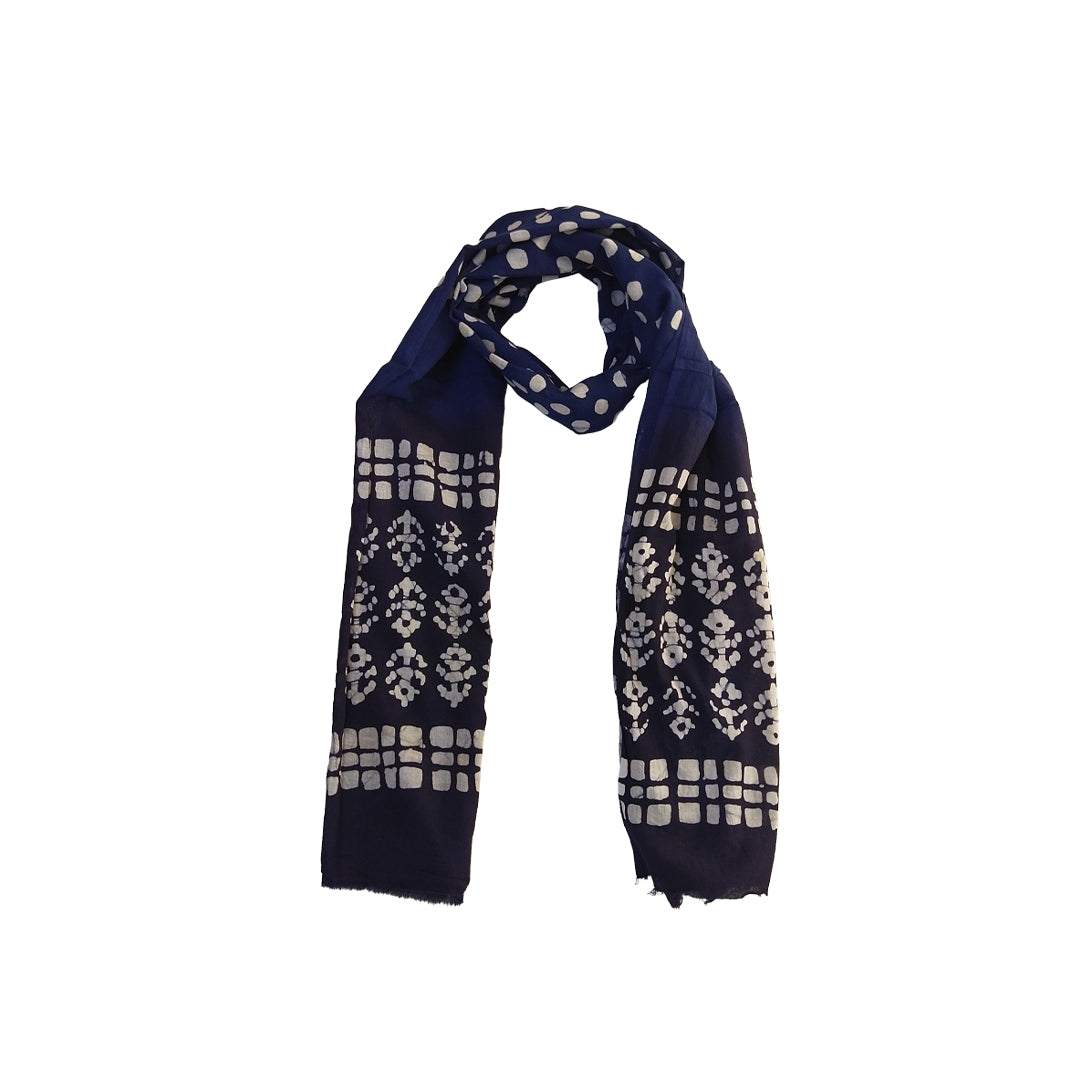 Block Printed Cotton Scarf with Geometric Patterns