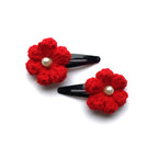 Charming Crocheted Flower Hair Clips - Pearl Accents