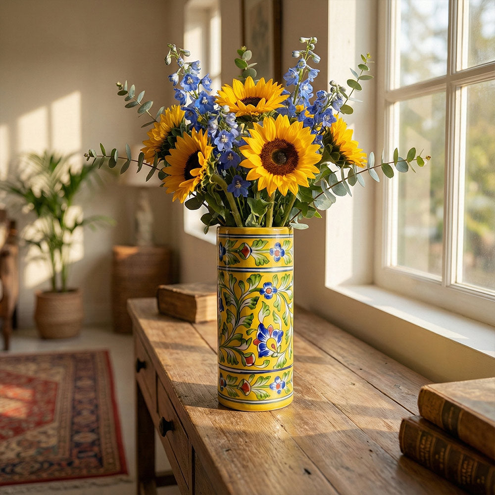 Saffron Field Blue Pottery Flower Vase