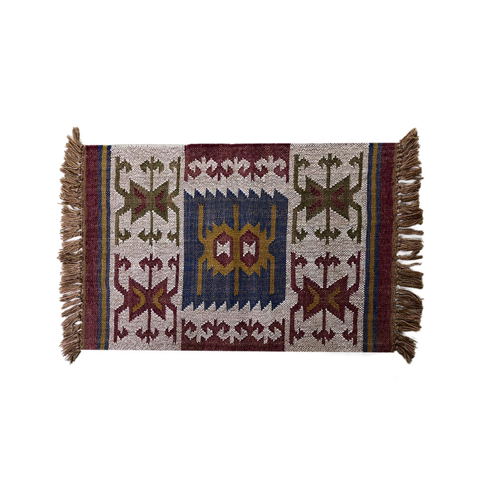 Handwoven Geometric Puja Aasan Prayer Mat with Fringe
