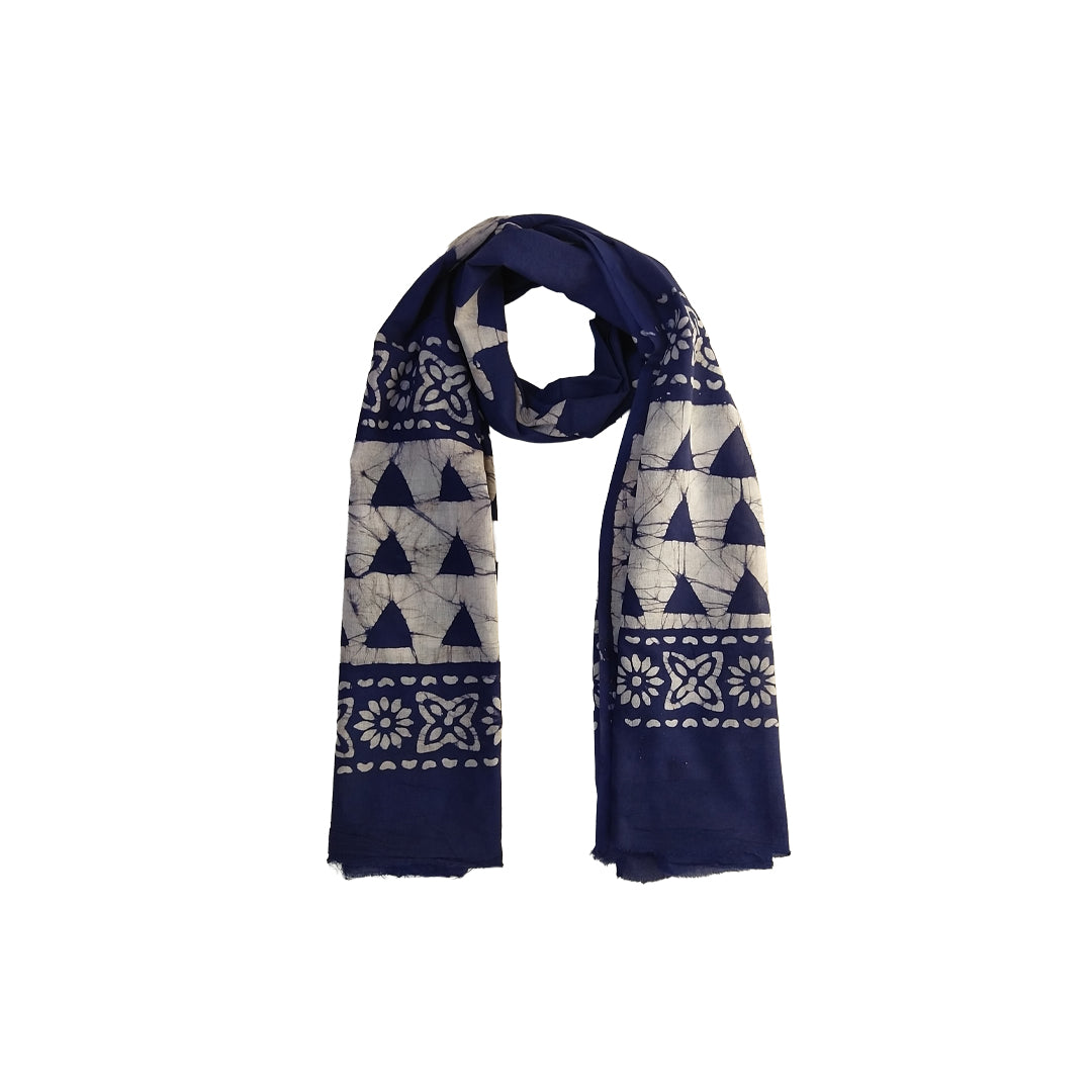 Navy Blue Block Printed Cotton Scarf