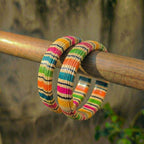 Vibrant Striped Artisan Bangles - Handmade Colorful Wood Bracelets - Madhues