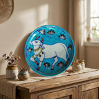 हाथ से चित्रित दिव्य बैल एक्वा दीवार कलाकृति