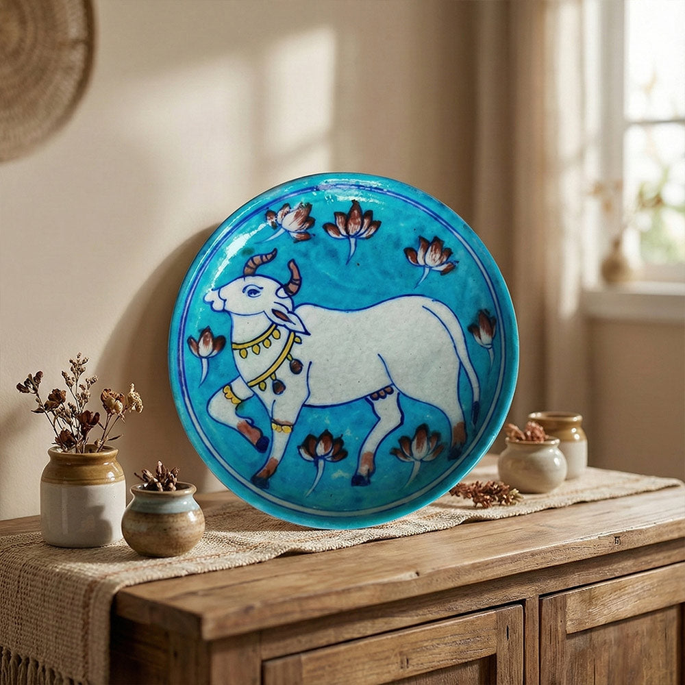 Hand-painted Divine Bull Aqua Wall Art