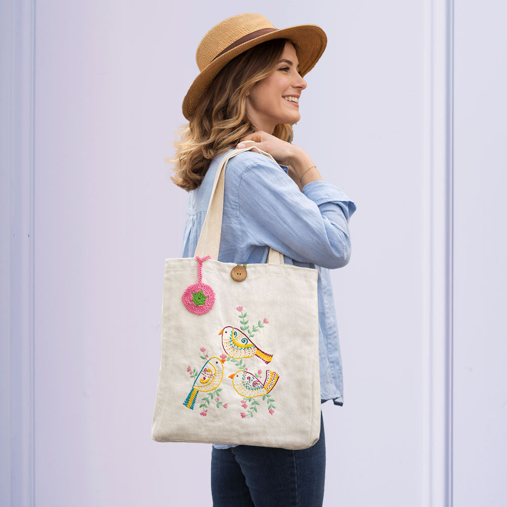 Trio of Tweets Embroidered Tote