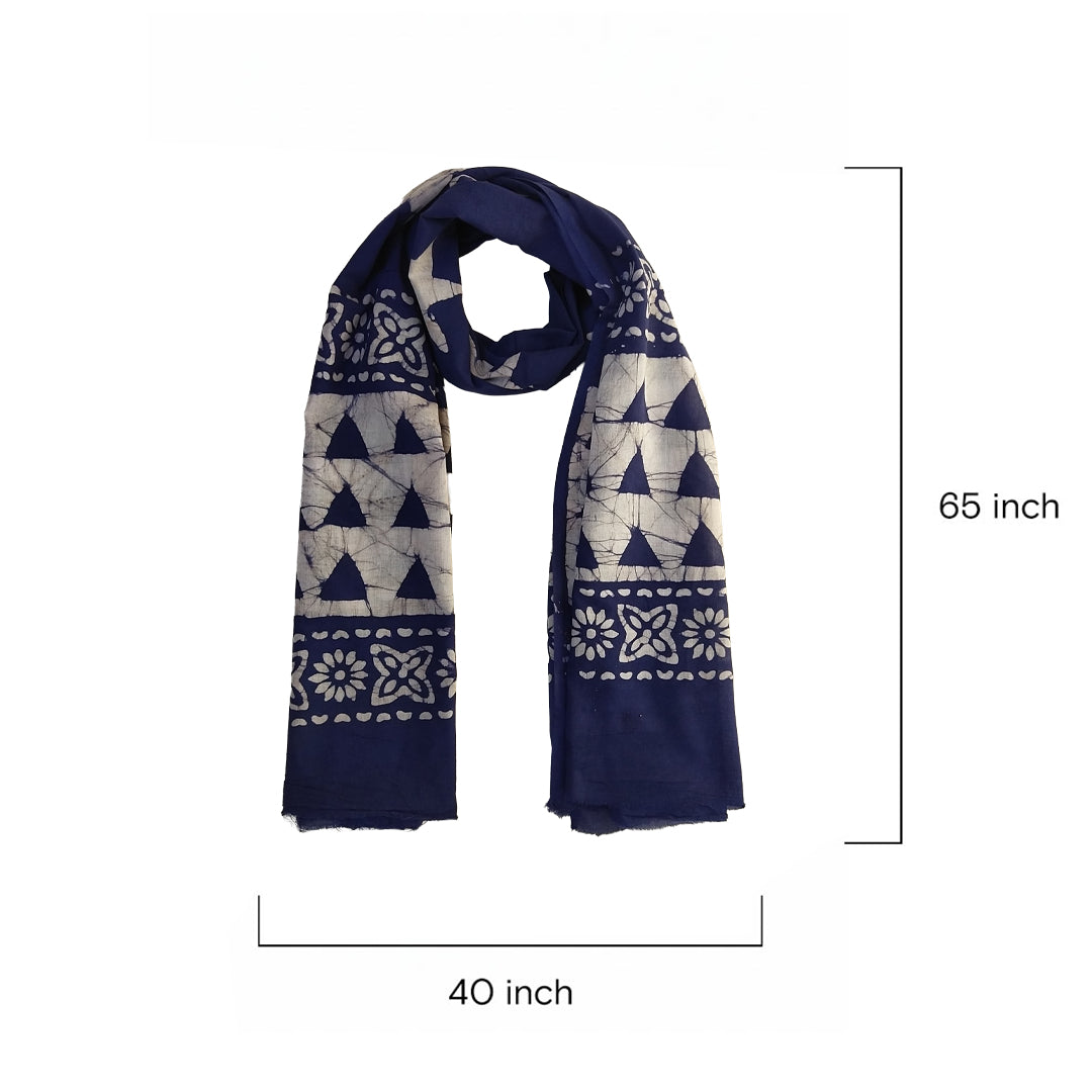 Navy Blue Block Printed Cotton Scarf