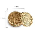 Two woven baskets with dimensions labeled on a white background